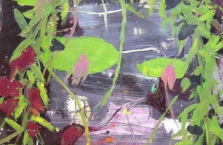 Marik Lechner, Green plants, Oil on paper attached to board, 100x70 cm.