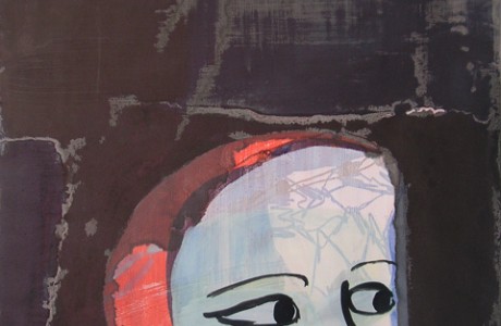 ללא שם (עיניים גדולות), 2010, טכניקה מעורבת על נייר, 68x55 ס"מ.