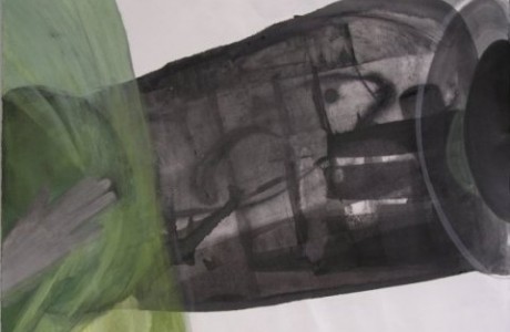 מיכל בקי, לחשוף את מקס, 2013, טכניקה מעורבת על נייר, 49x69 ס"מ.